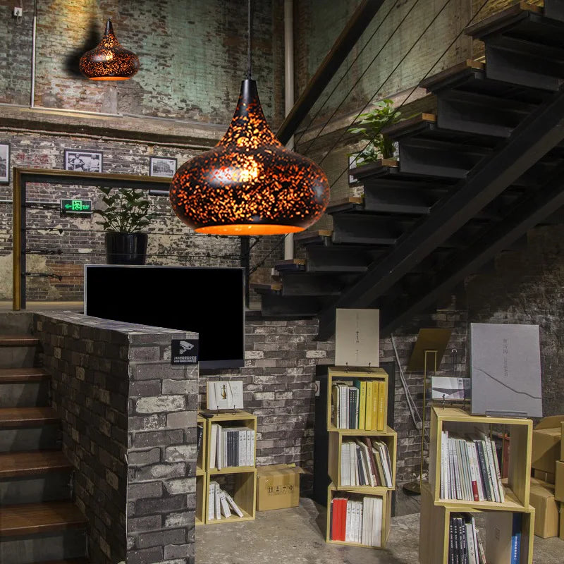 Lampada a Sospensione Vintage Industriale in Ferro Forato - Stile Loft Nordico E27