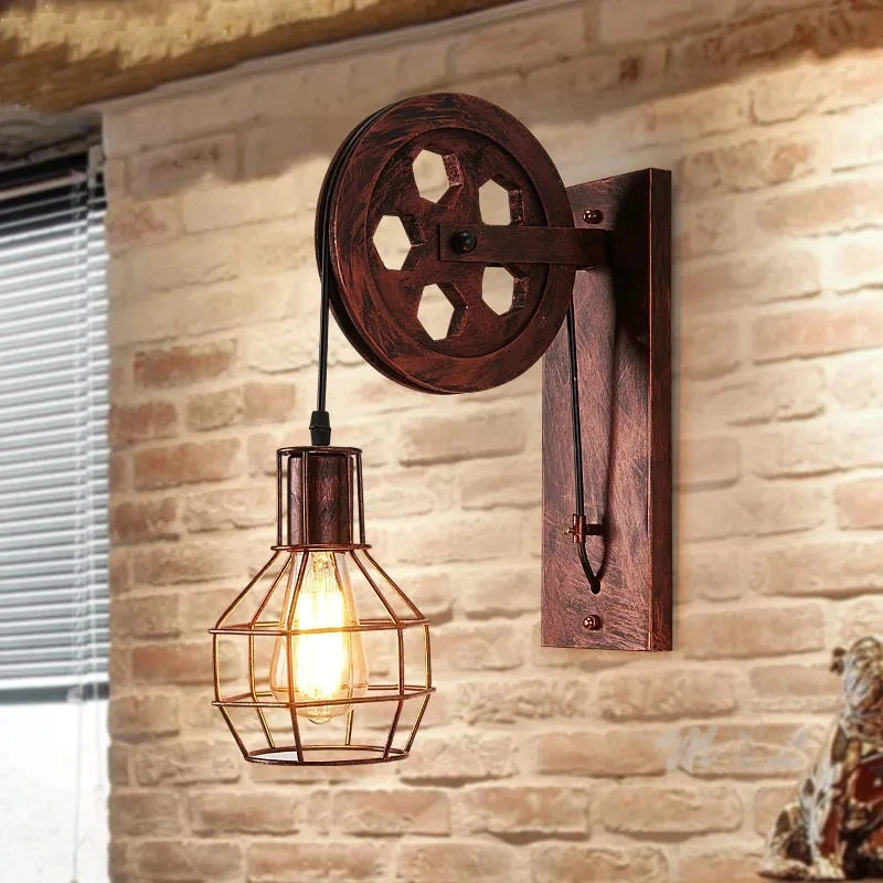 Applique da Parete Vintage con Carrucola - Stile Industriale LED E27