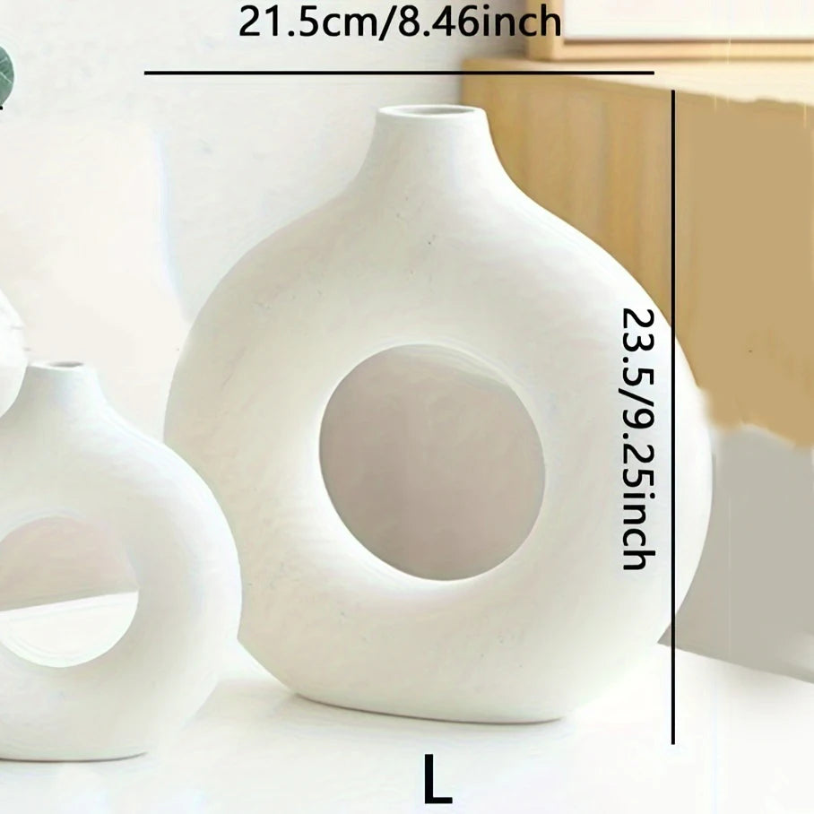 Vaso circolare Minimal in Ceramica Bianca - Collezione Nordic Chic
