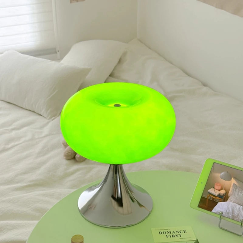 Lampada da Tavolo in Vetro di Murano Verde - Foglia Retrò con Luce Dimmerabile