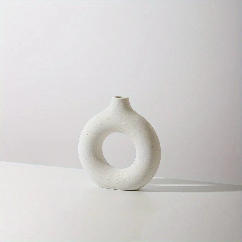 Vaso circolare Minimal in Ceramica Bianca - Collezione Nordic Chic