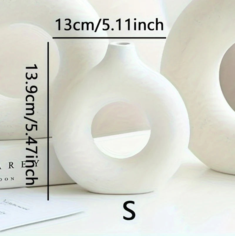 Vaso circolare Minimal in Ceramica Bianca - Collezione Nordic Chic