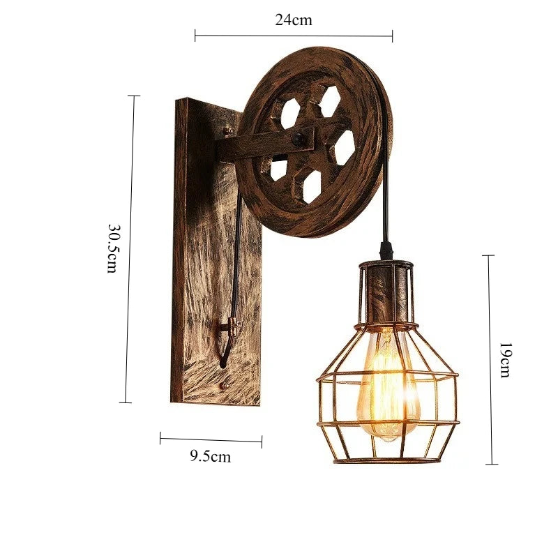 Applique da Parete Vintage con Carrucola - Stile Industriale LED E27