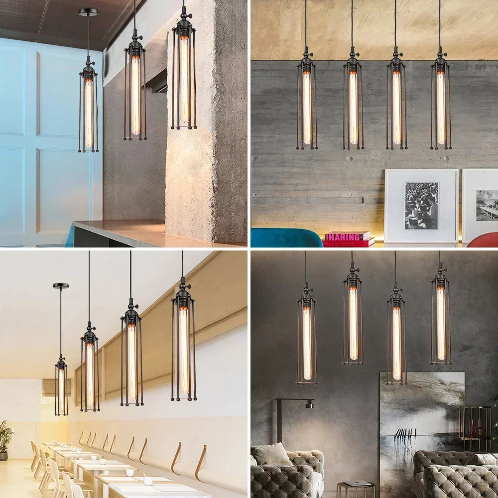 Lampadario a Sospensione Vintage Industriale Americano - Nero Metallo