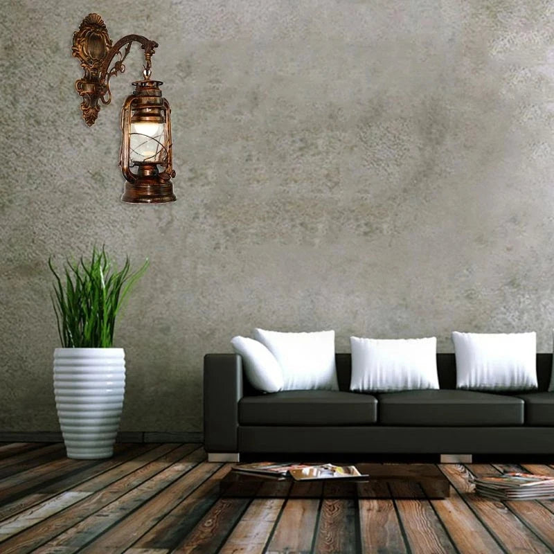 Applique da Parete LED Vintage Stile Lanterna - Bronzo Antico Europeo E27