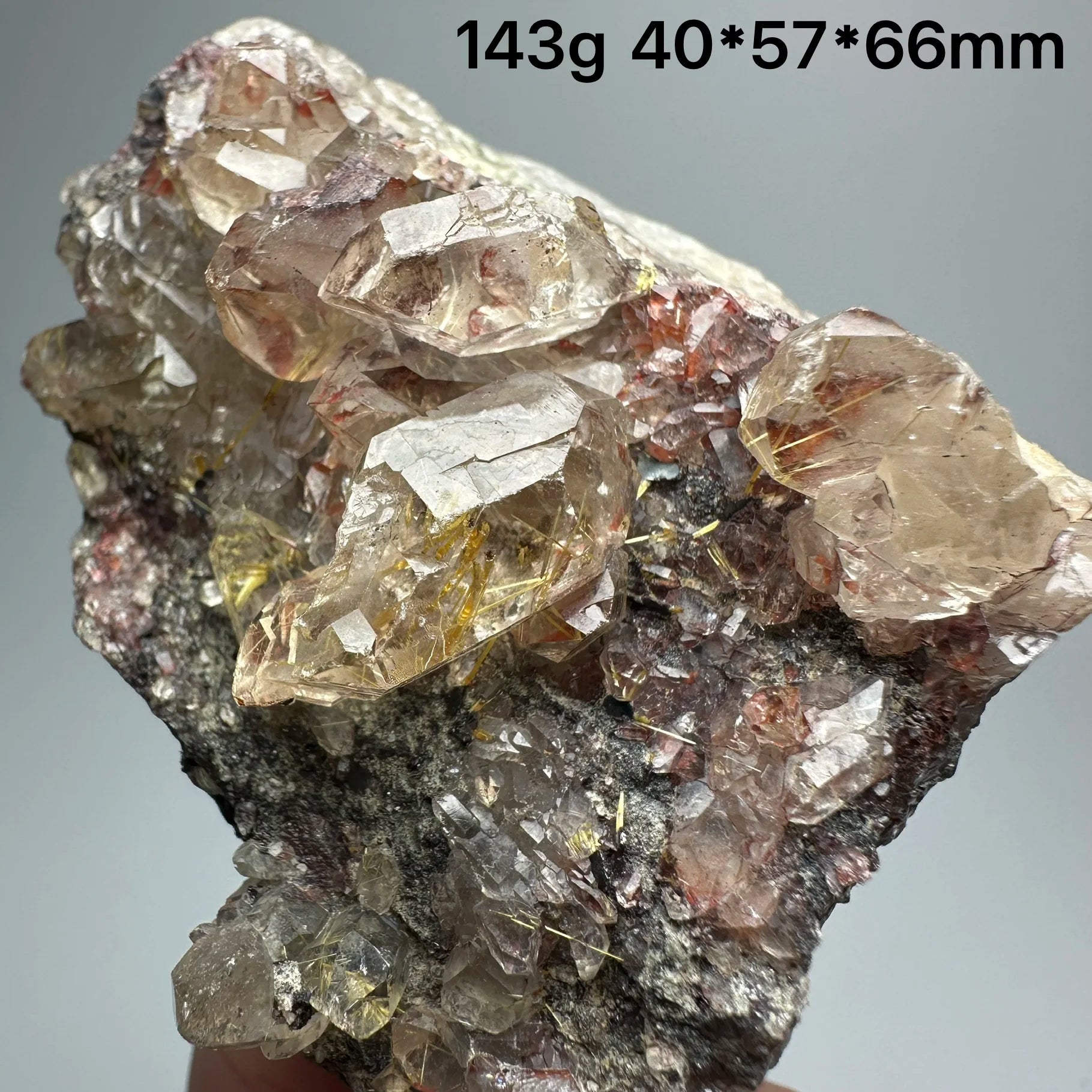 Quarzo Rutilato Dorato del Brasile con Ematite Speculare - Specimen Minerale
