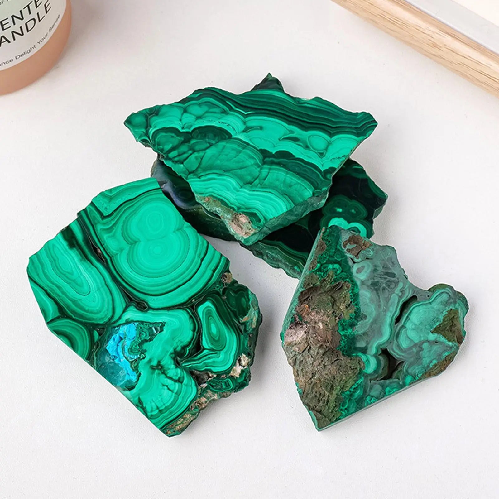 Natural Crystal Green Eyes Malachite Raw Stone Healing Stone Divination Slab Mineral Specimen Home Ornament Decoration