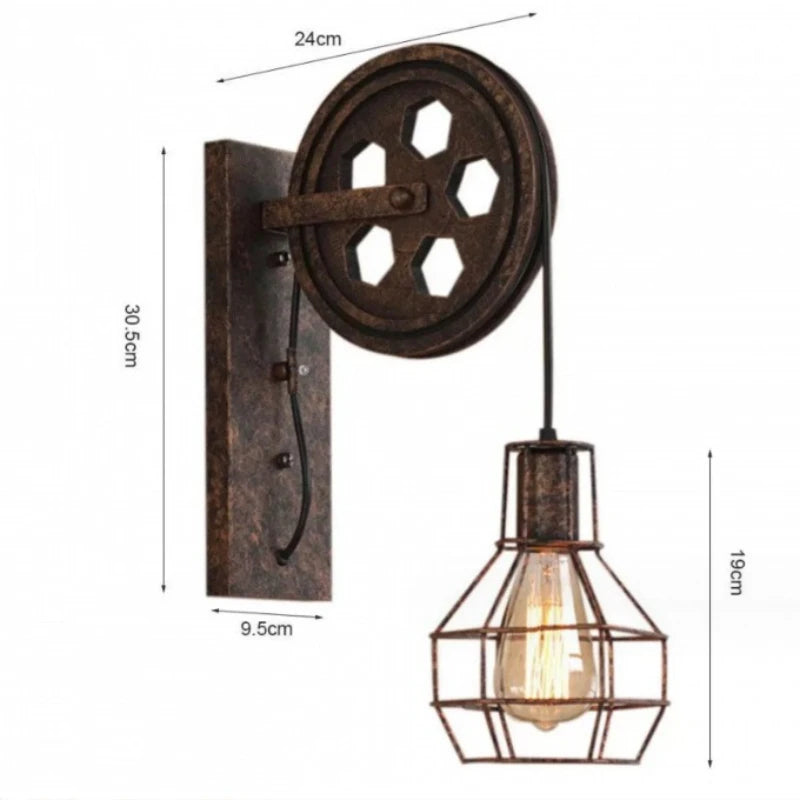 Applique da Parete Vintage con Carrucola - Stile Industriale LED E27