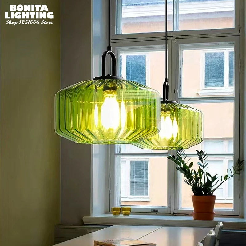 Lampada a Sospensione in Vetro Rigato Vintage - Forma a U Moderna