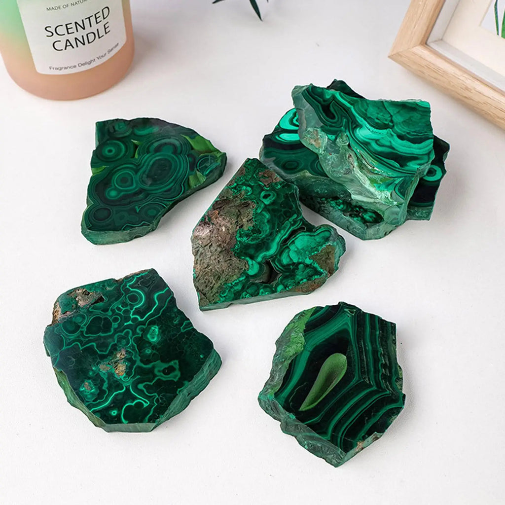 Natural Crystal Green Eyes Malachite Raw Stone Healing Stone Divination Slab Mineral Specimen Home Ornament Decoration