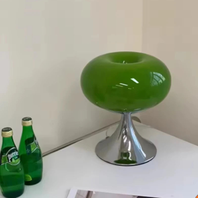 Lampada da Tavolo in Vetro di Murano Verde - Foglia Retrò con Luce Dimmerabile