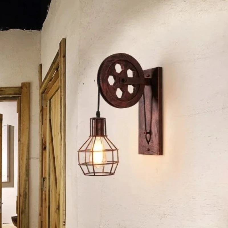 Applique da Parete Vintage con Carrucola - Stile Industriale LED E27