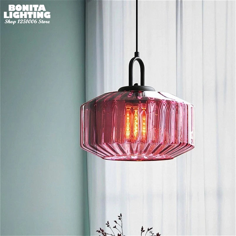 Lampada a Sospensione in Vetro Rigato Vintage - Forma a U Moderna