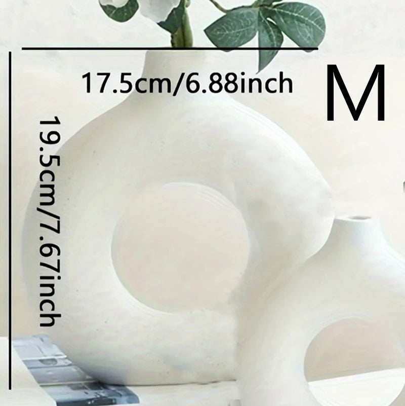 Vaso circolare Minimal in Ceramica Bianca - Collezione Nordic Chic