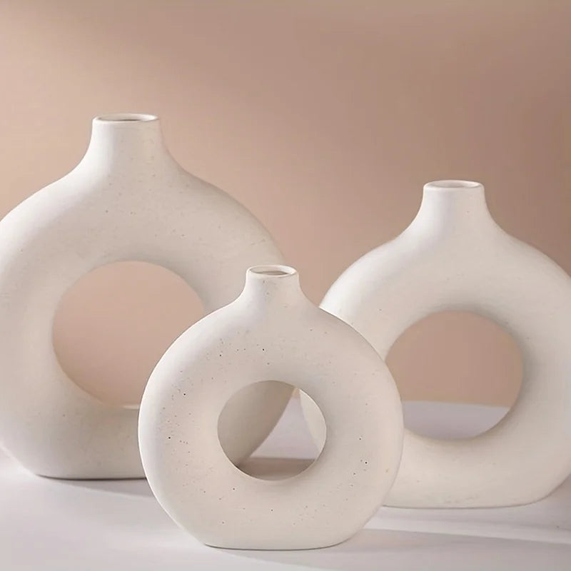 Vaso circolare Minimal in Ceramica Bianca - Collezione Nordic Chic