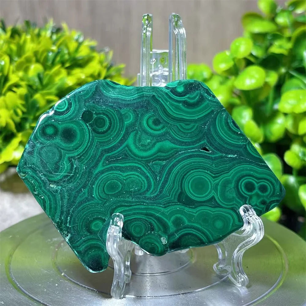 Crystal Natural Malachite Slab Slice Quartz Stone Minerals Energy Feng Shui Healing Living Spiritual Reiki Home Decoration+Stand