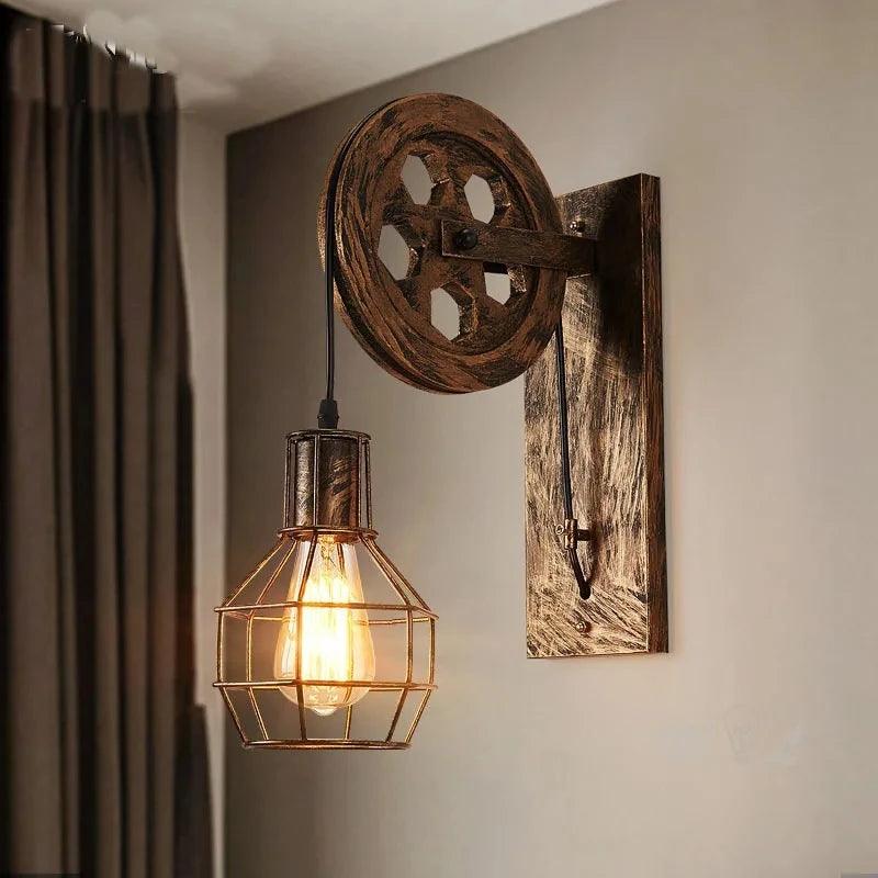 Applique da Parete Vintage con Carrucola - Stile Industriale LED E27