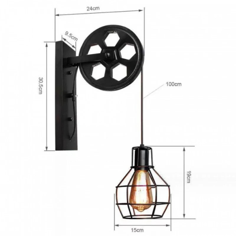 Applique da Parete Vintage con Carrucola - Stile Industriale LED E27