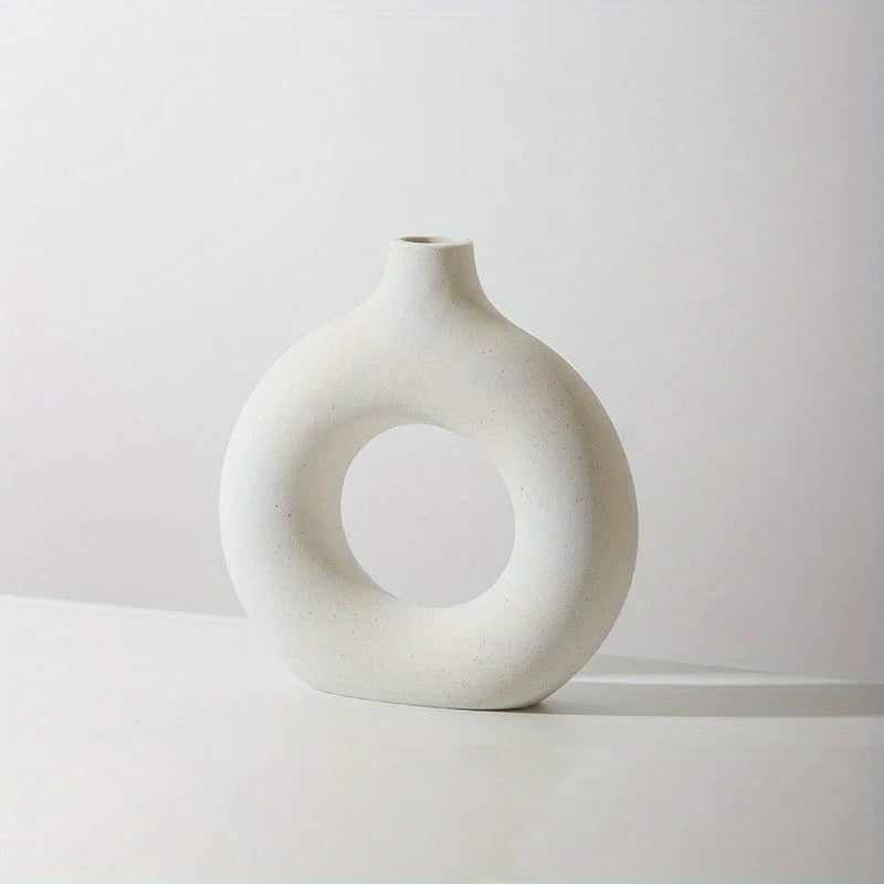 Vaso circolare Minimal in Ceramica Bianca - Collezione Nordic Chic