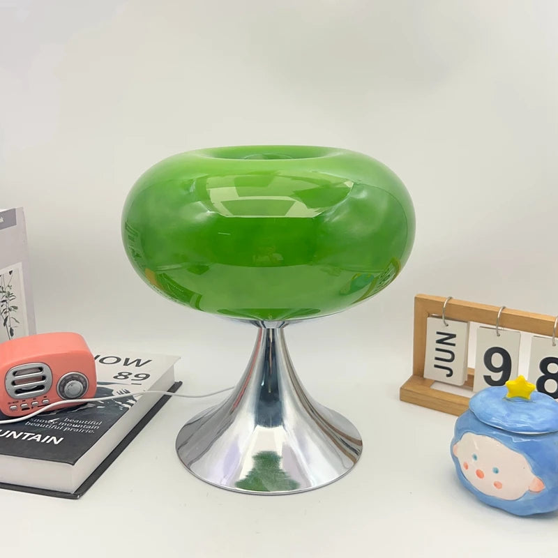 Lampada da Tavolo in Vetro di Murano Verde - Foglia Retrò con Luce Dimmerabile