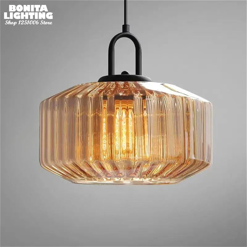 Lampada a Sospensione in Vetro Rigato Vintage - Forma a U Moderna