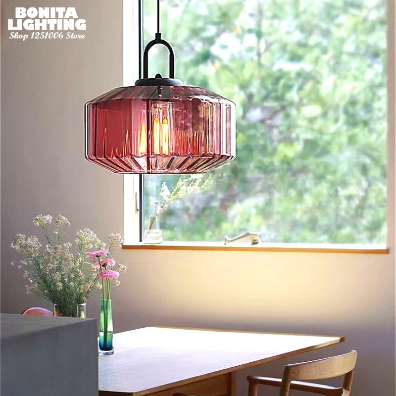 Lampada a Sospensione in Vetro Rigato Vintage - Forma a U Moderna